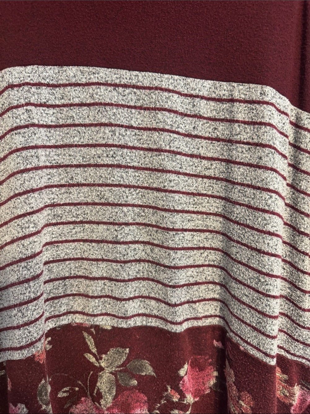 Maurices Maroon Striped Floral Scoop Neck Sweater - Picture 4 of 4